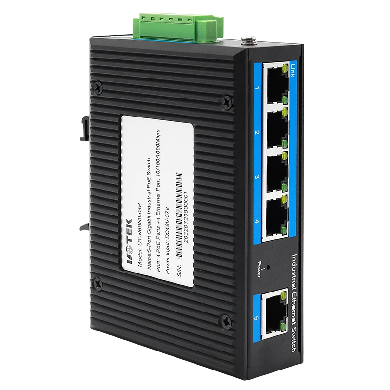 Unmanaged  5ports  Gigabit POE Switch  din rail industrial POE/POE+ switch OEM/ODM UOTEK UT-N60N05GP Customize