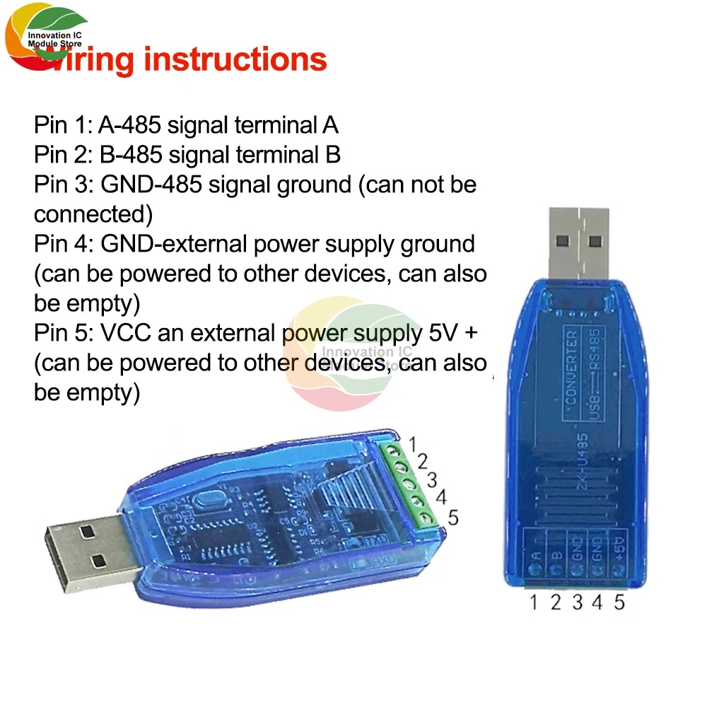 USB to RS485 Converter Adapter 5V FTDI CHIP with Screw Terminals and Windows MacOS Linux Support