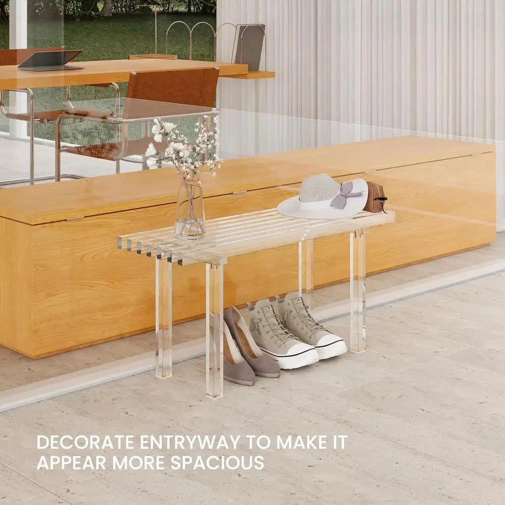 35 Banco de almacenamiento de zapatos de acrílico transparente, capacidad para 350 libras, diseño moderno para dormitorio, pasillo y fin de la cama