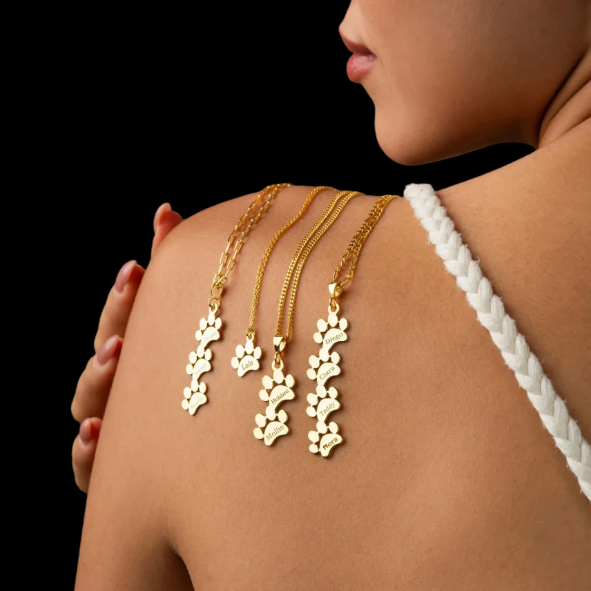 

Custom Gold Paw Necklace Personalized Paw Print Name Pendant Tiny Dog Paw Jewelry Pet Memorial Gift Moms Women Charm Necklace