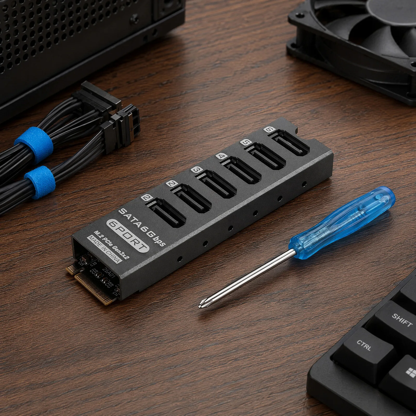 6 Port SATA 6Gbps PCIe 3.0 Expansion Card ASM1166 NAS HDD SSD Port Multiplier Support Aluminum Alloy Storage Controller