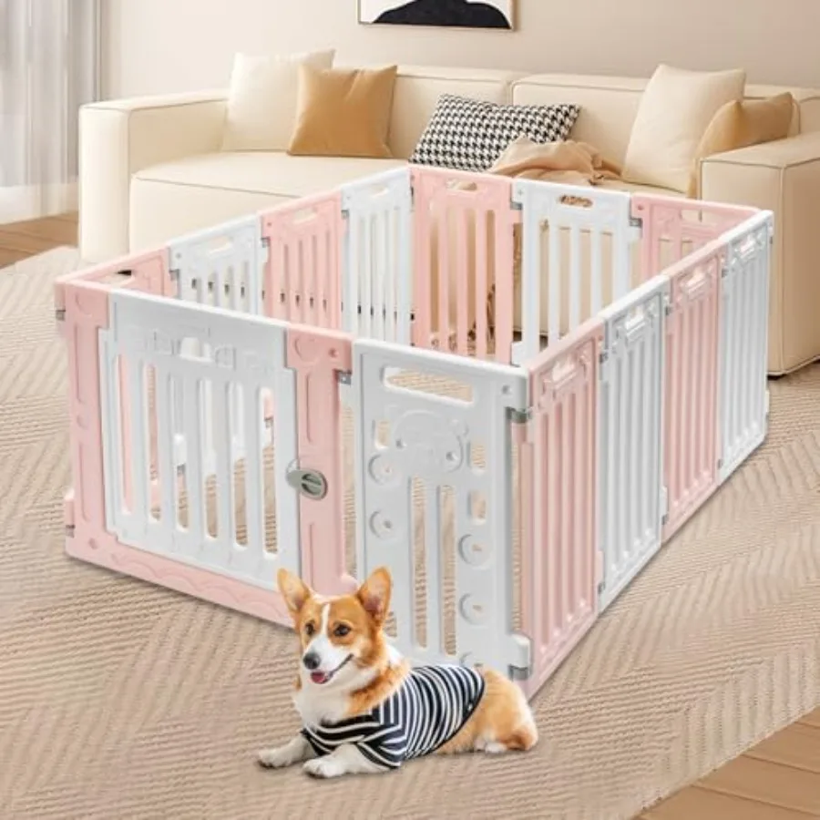 

Dog Playpen with Door 12 Panels Pet Safety Fence Foldable Puppy Pen Indoor Dog Fence Plastics Enclosure Dog Pen Indoor for Smal