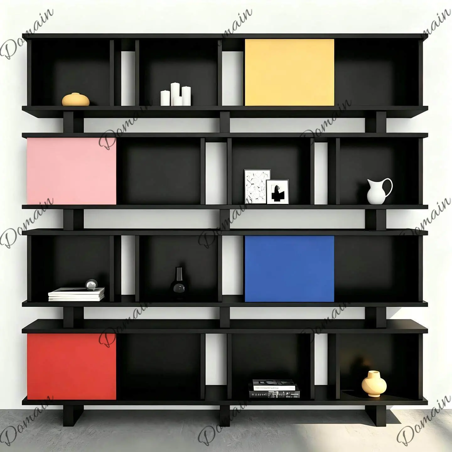 Vintage Retro Bookshelf Floor Standing Display Shelf with Storage, Painted Bookcase Room Divider Cabinet for Living Room