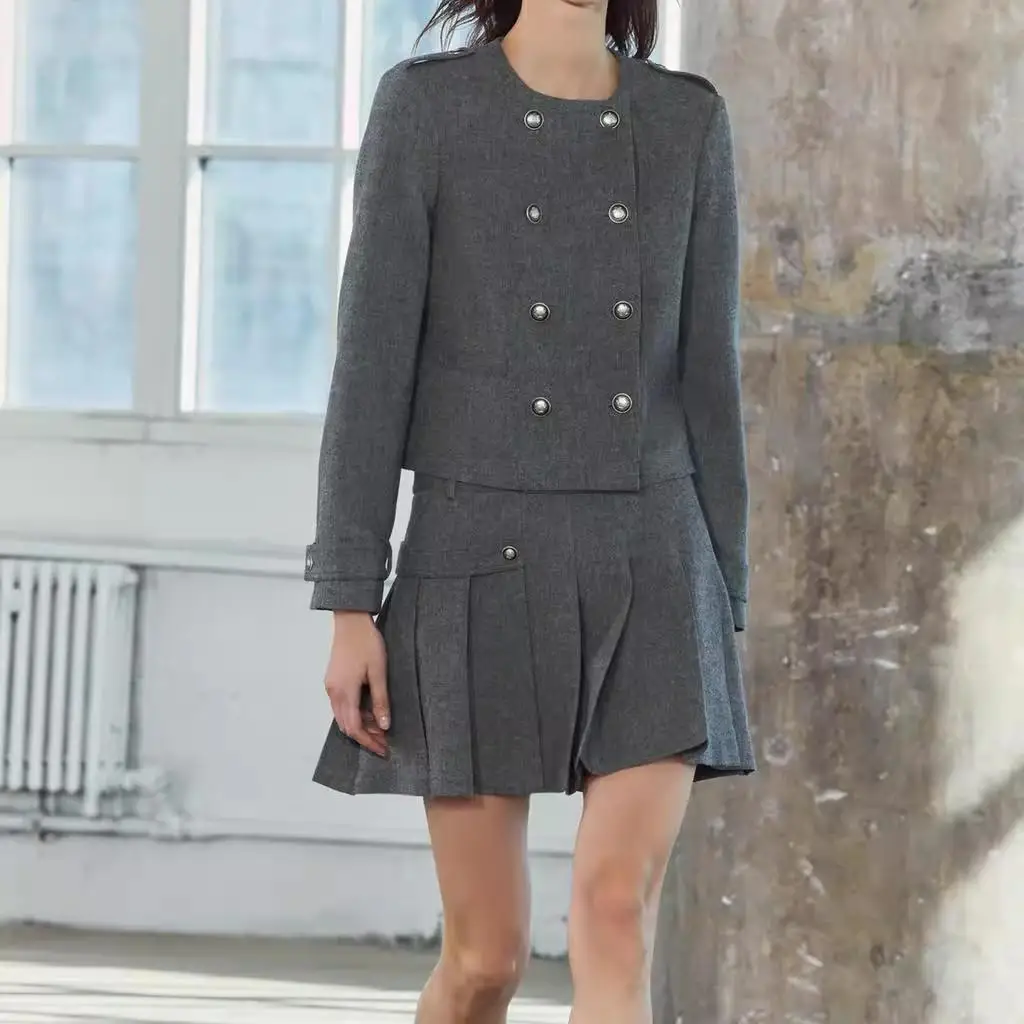 

Модная женская широкая плиссированная юбка, топ, верхняя одежда из смешанной шерсти, новая осенне-зимняя коллекция, свободная посадка с гибкими кисточками