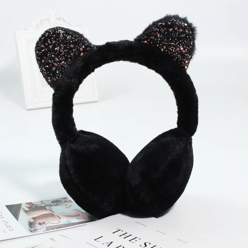 Cartoon Cat Ear Earmuffs Keep Warm Defend Cold Ear Muffs Glitter Plush Earmuffs Playful Girls Ear Muffs Winter Accessories Women