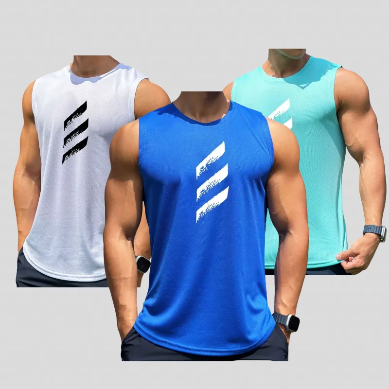 

Summer New Men's Fashion Print Round Neck Mesh Quick Drying Bottom Sports Casual Top Sleeveless Tank Top for Men Short sleeve