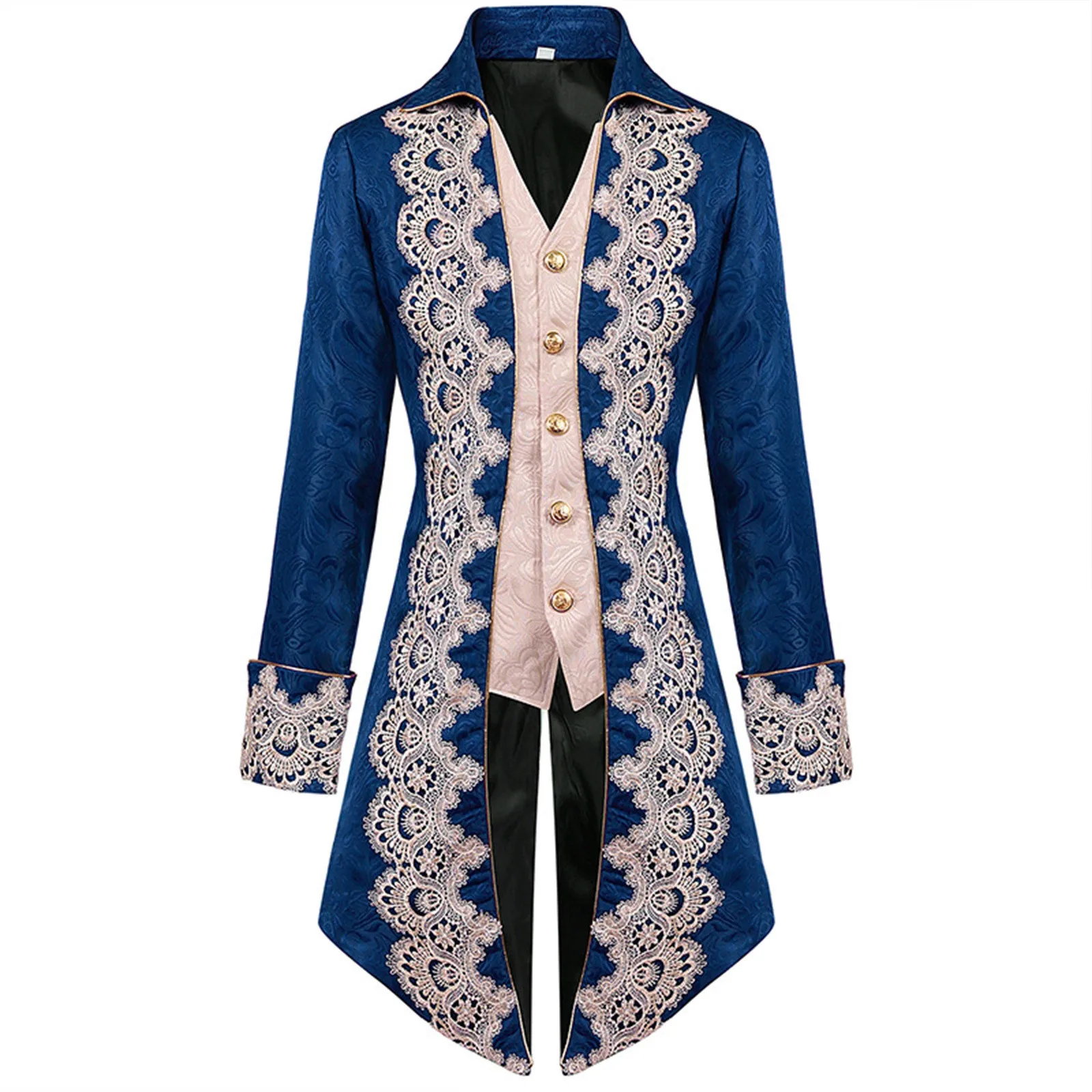 Men Double Long Coat Mens Long Steampunks Embroidered Vintage Tailcoat Medieval Jacket Gothic Princes Insulated Jacket 90s Party