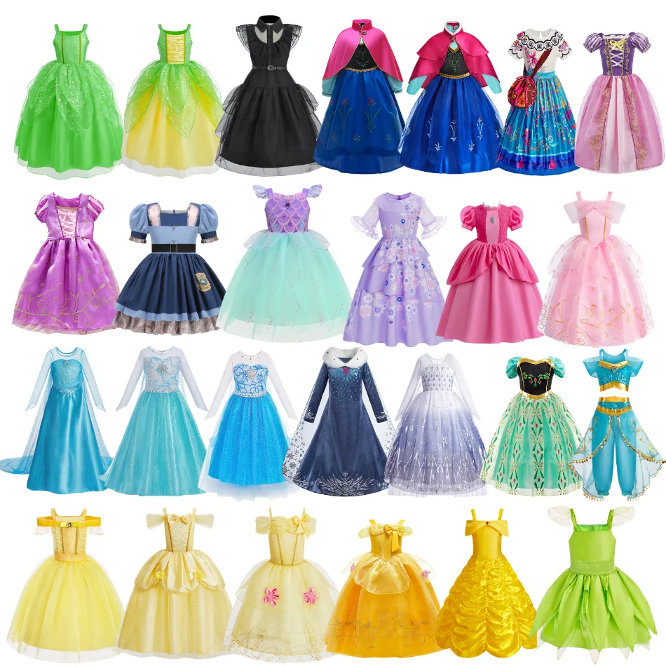 Kids Clothes Halloween Child Anna Elsa Belle Rapunzel Princess Dresses Cosplay Costumes Baby Girls Carnival Party Elf Dress Up