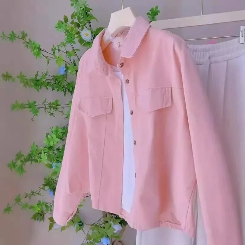 Spring Summer Women Leisure Solid Color Tops Coat Korean Ladies Loose Shirts Jacket Female Fashion Long Sleeve Cardigan Blouse
