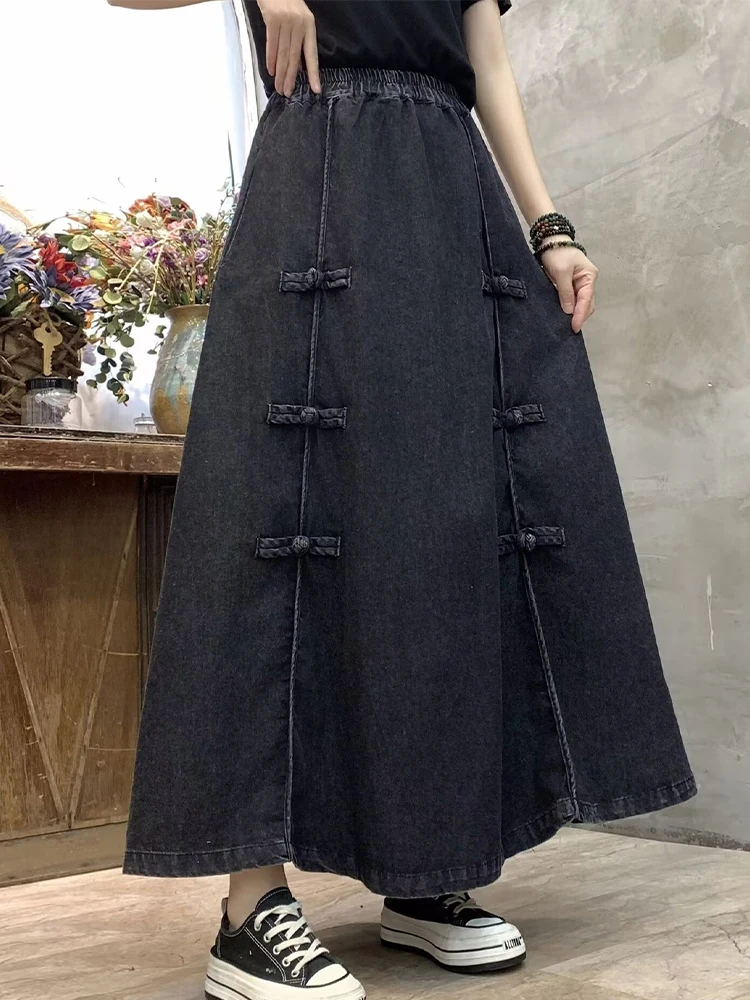 Amax luluE Fashion Womens Chinese Design Skirts Spring Vintage Loose Leisure Clothes Ladies 2024 Classic Solid Luxury Streetwear