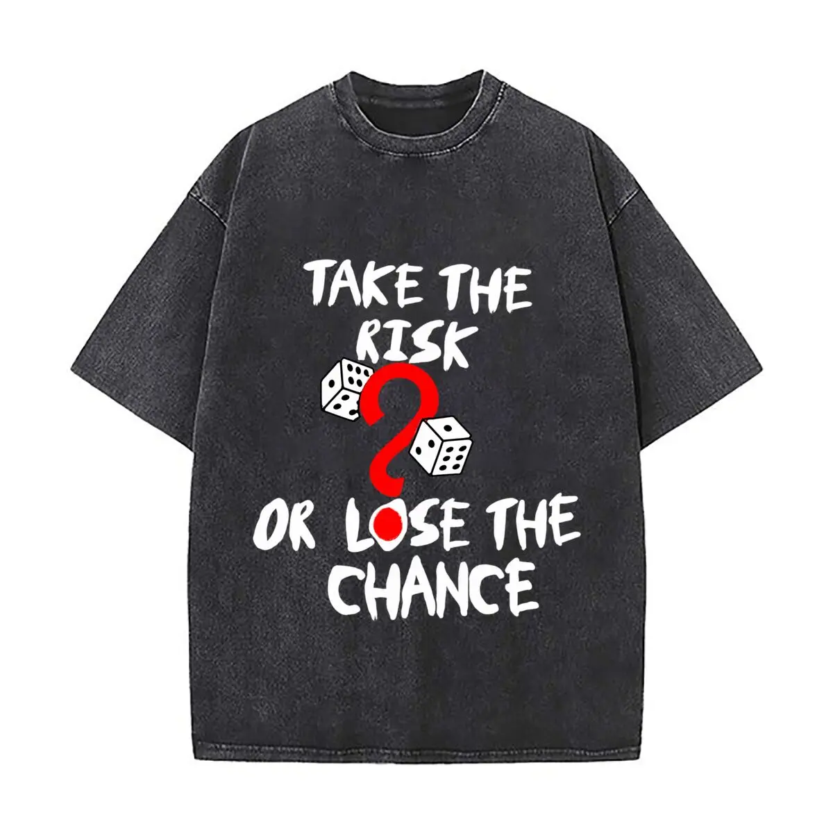 Take Risk Or Lose Chance Dice Question Mark Graphic Distressed Vintage Oversized Streetwear Tops for Coffee Dates
