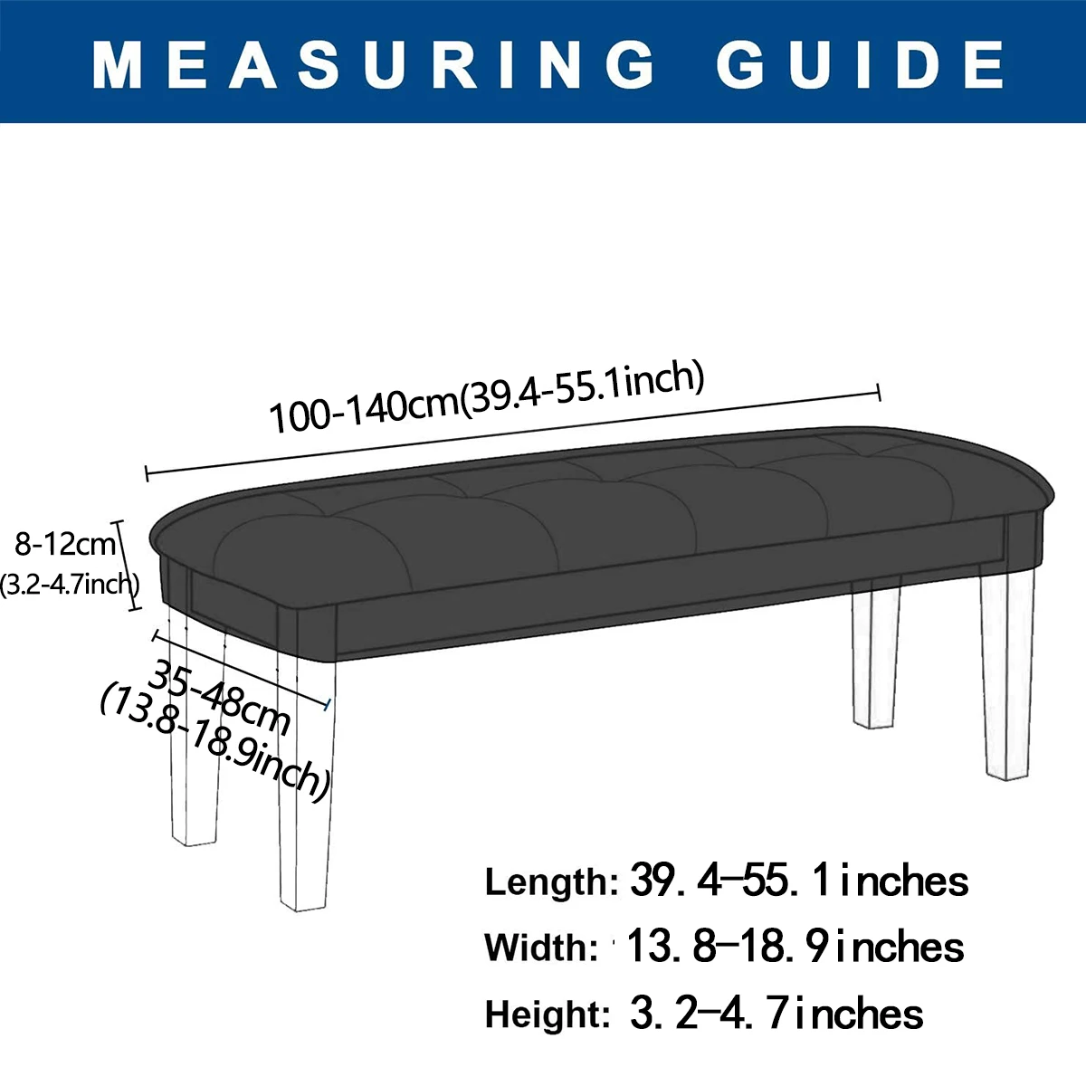 1pc Waterproof Milk Silk Elastic Bench Chair Cover for Dining Room Decoration, Dustproof Gripper Slipcover