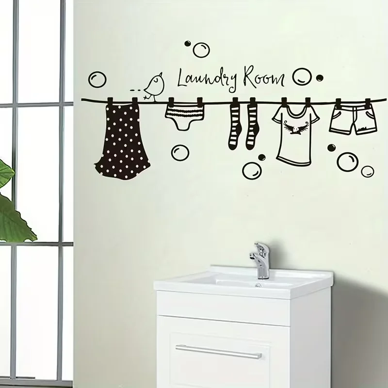 Charming Cartoon Vinyl Wall Decal for Laundry Room - Easy Stick & Peel, Removable Matte Finish Home Decor, Classic Style, Cartoo