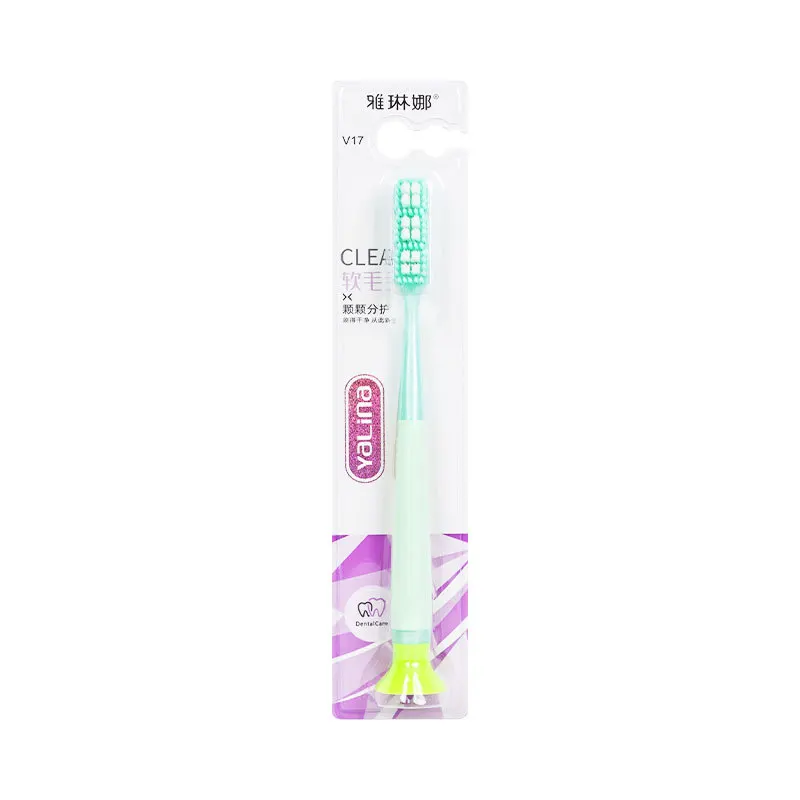 4 Dense Square Hole Soft Bristle Long Head Toothbrushes Macaron Color Innovative Bottom Suction Cup Toothbrush