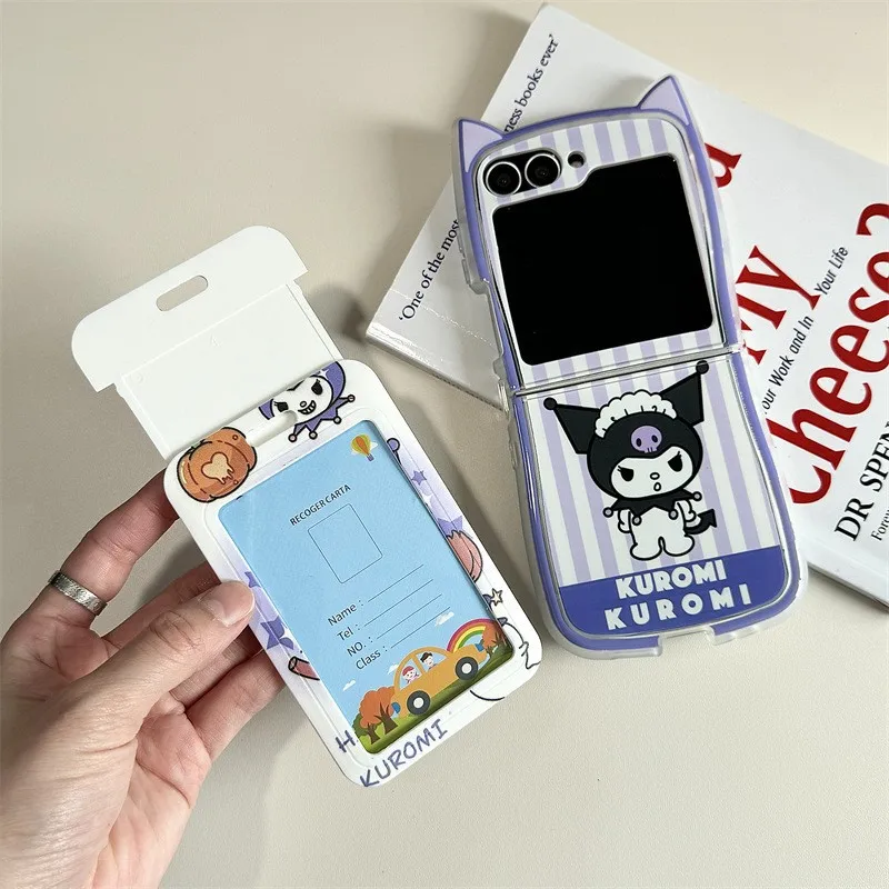 New Sanrio Kuromi Cartoon Cute Suitable for Galaxy Zflip5/6 Zflip3/4 Couple Phone Case with Hanging Rope and Cardholder