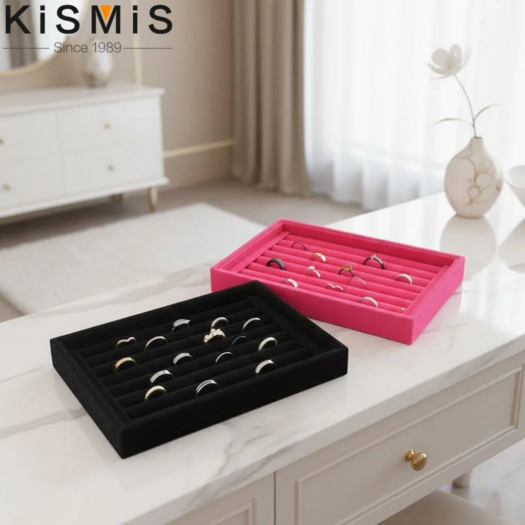 

Бархатная шкатулка-органайзер для украшений, подставка для демонстрации колец, серег и аксессуаров, замшевый футляр для хранения