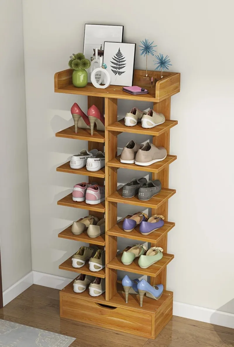 Simple shoe rack, household shoe cabinet, multi-layer shoe rack, multi-function door, assembled wooden storage rack