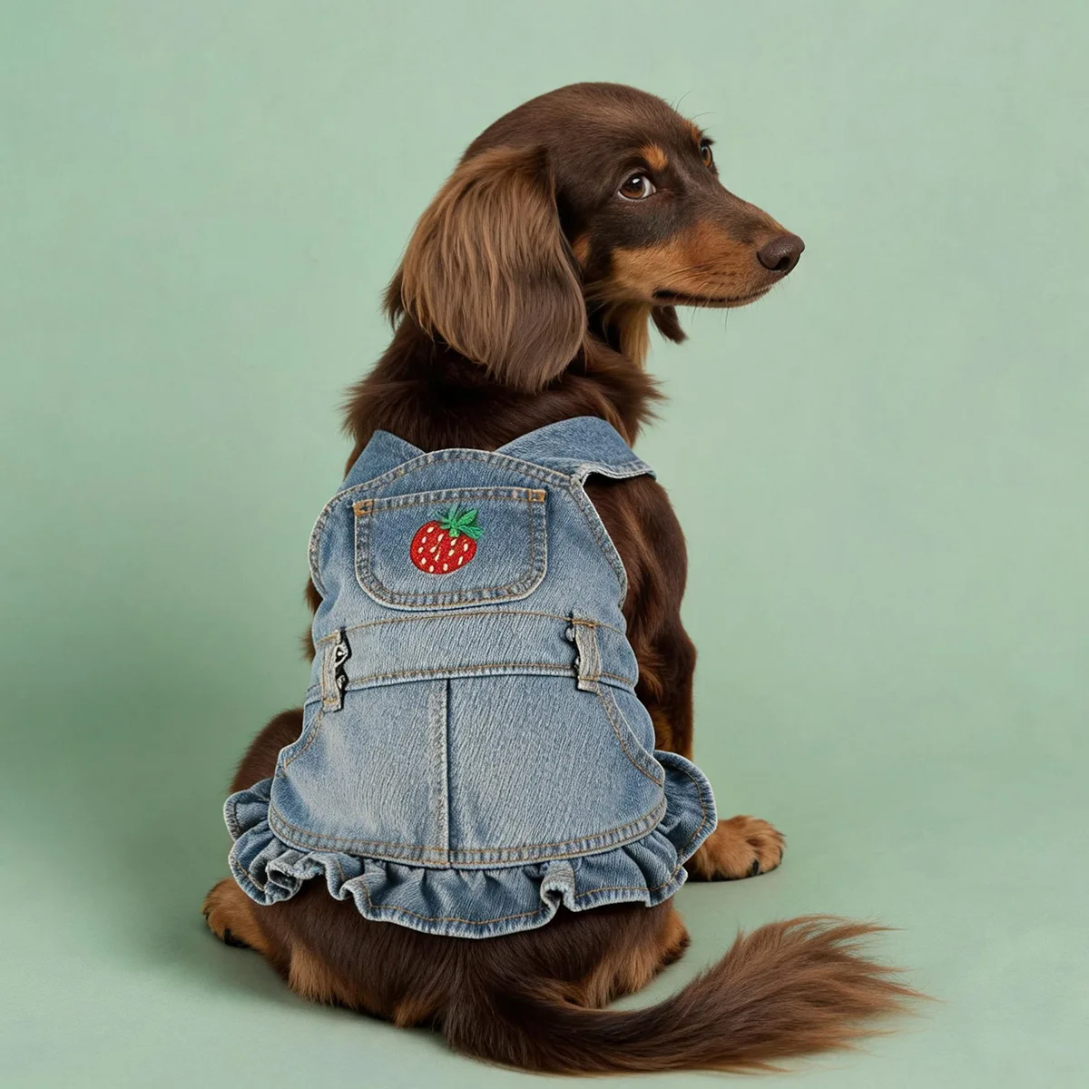 Pet Strawberry Embroidered Denim Overalls Cute Dress Dogs Matching Outfits For Small Dogs And Cats
