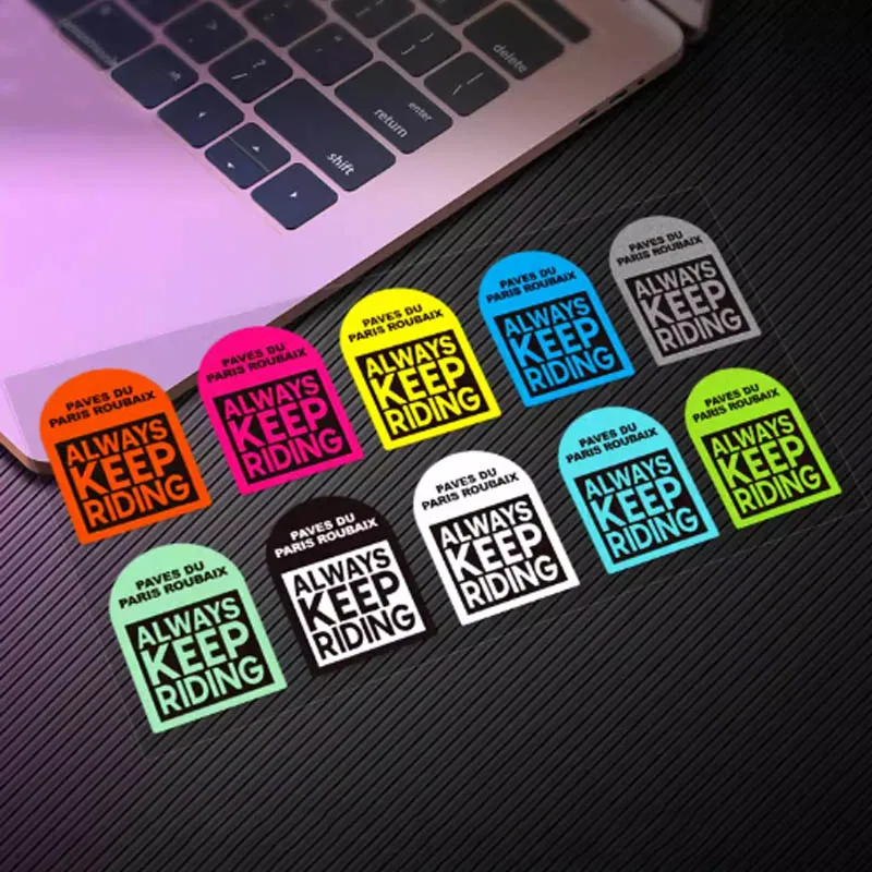 Always Keep Riding-pegatinas reflectantes impermeables para casco de tubo de cuadro de bicicleta, calcomanías de tubo de asiento de horquilla delantera