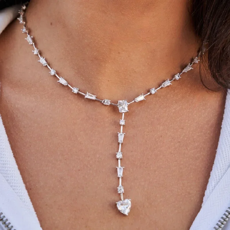 Iced Out Bling micro pave 5A cubic zirconia paved luxury Women Jewelry Geometric Cubic Zirconia CZ Sexy Y Lariat Necklace