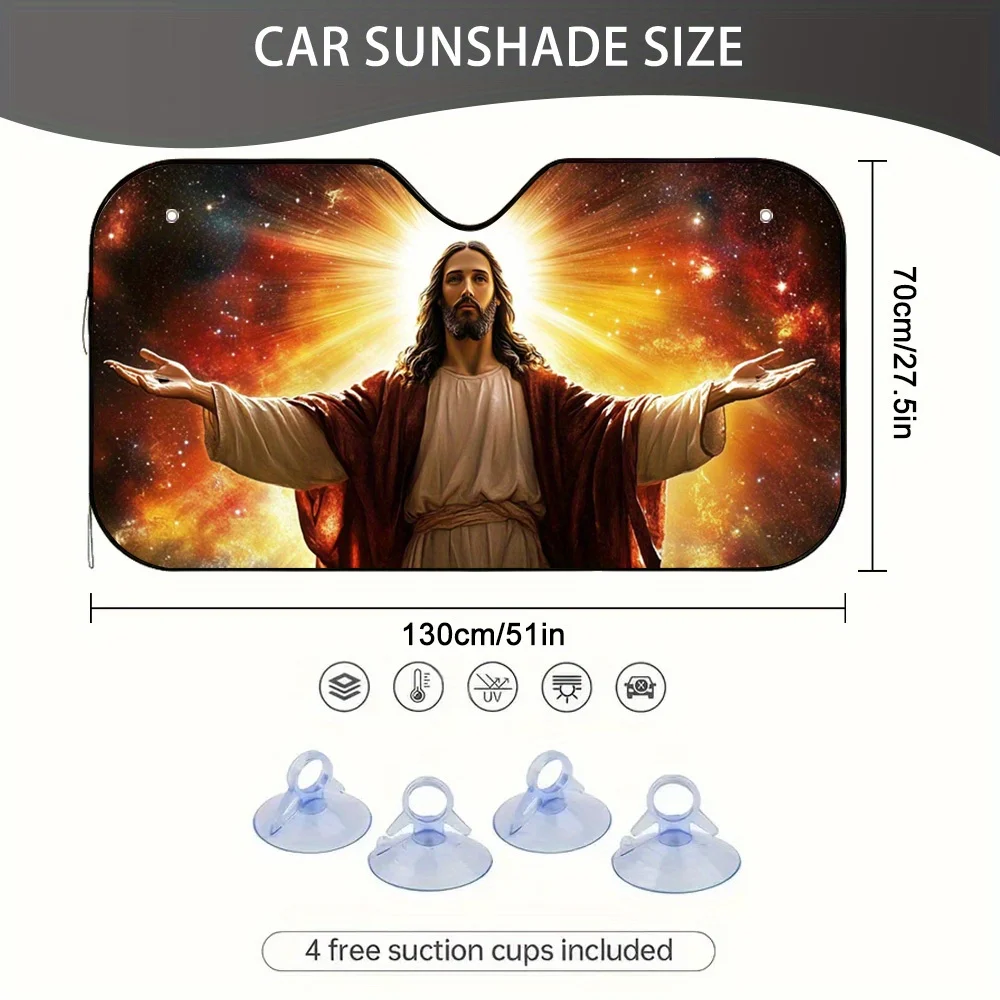 1pc Radiant Jesus Statue Design Car Sunshade Foldable Easy To Install Perfect for All Car Models Great Gift for Parents