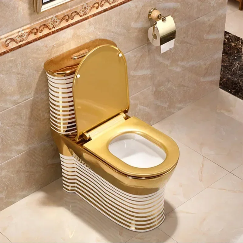 

For Golden Toilet Seat Bathroom Gold Toilet Seat King Ceramic One Piece Plating WC Gold Round Water Closet Toilet