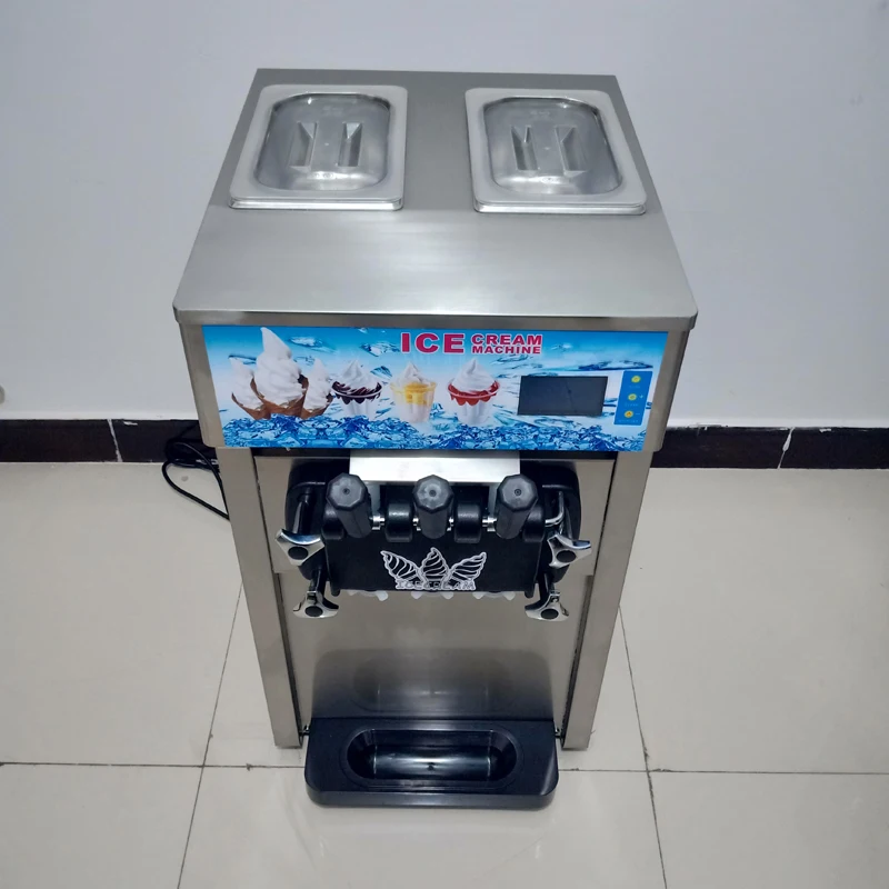 Commercial 3 Flavor Soft Frozen Yogurt Machine, Business 3 Flavors (2+1 Mixed) Soft Serve Ice Cream Maker Machine