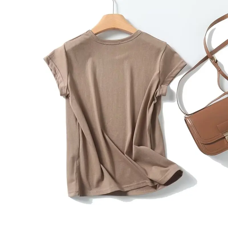 Dave&Di Summer T-shirt Women Basic Tops Minimalist Women's Clothing Fashion Ladies Round Neck Short Sleeve Tshirts