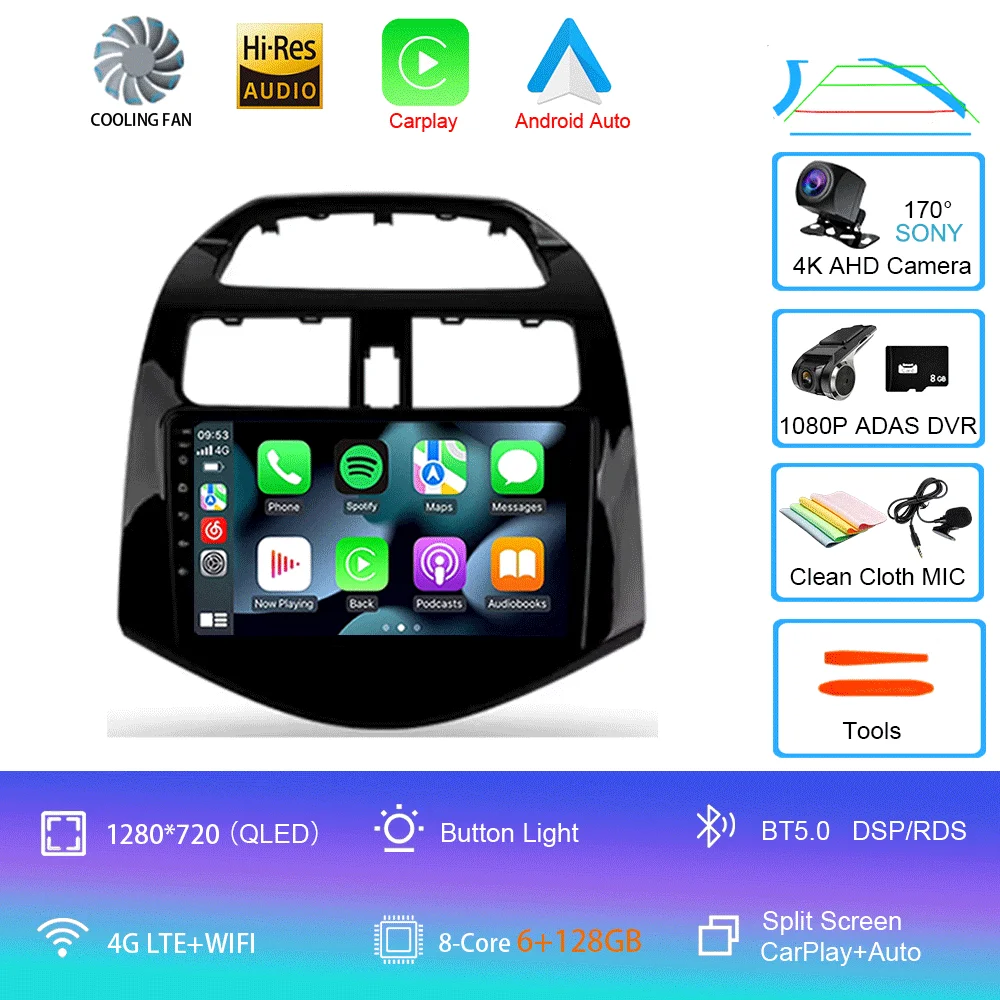 Android 16 autoradio Carplay Auto multimediaspeler voor Chevrolet Spark Beat Matiz Creative 2009 - 2016 E53 X5 M5 2din stereo