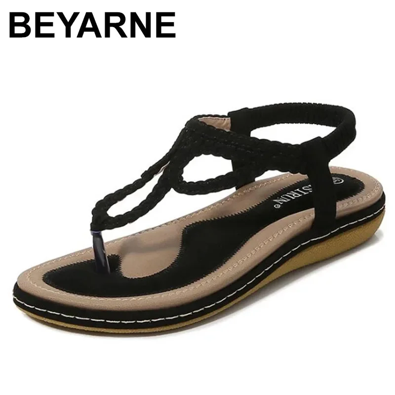 BEYARNE Women Sandals Flip Flops Summer Flat Shoes Woman Bohemian Sandals Ladies Vacation Beach Sandales Femme