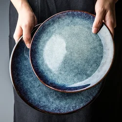 Creative Retro Large Plate Personalized Ceramic Plate Household Dim Sum Plate Rice Bowl Noodle Bowl Disc Shaped Tableware