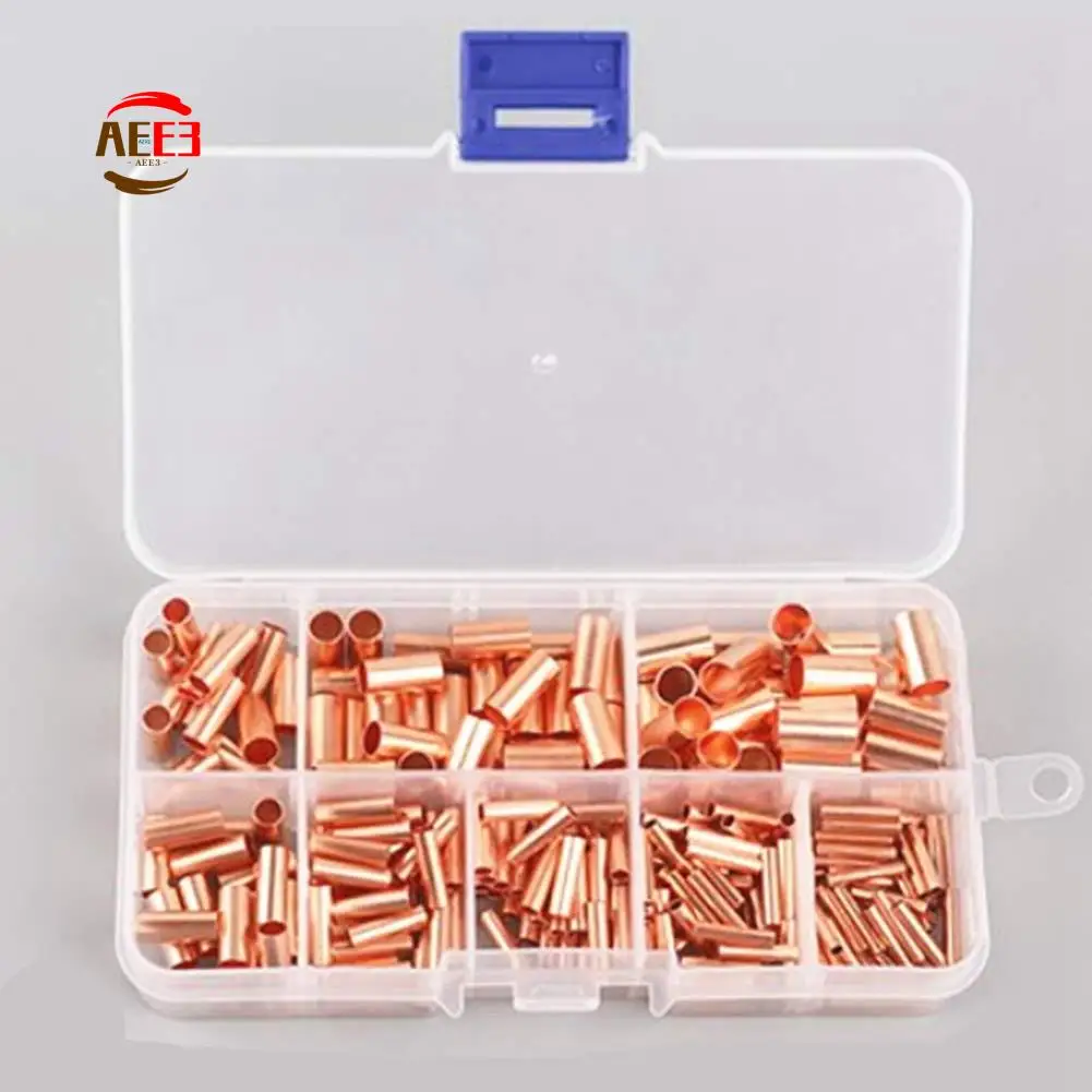 AEE3-250Pcs GT Copper Connecting Pipe Wire Joint Small Copper Tube Terminal Cable Lug Bootlace Ferrule Accessories Parts