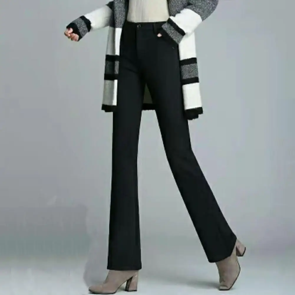 Black Suit Pants Regular Fit Dress Pants Elegant Women's Mid-rise Suit Pants with Button Zipper Fly Pockets Straight for Work