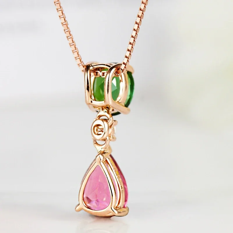 Natural red/green tourmaline 18K Pure Gold Pendant Real AU 750 Solid Gold  Upscale  Classic Fine Jewelry Hot Sell New 2025