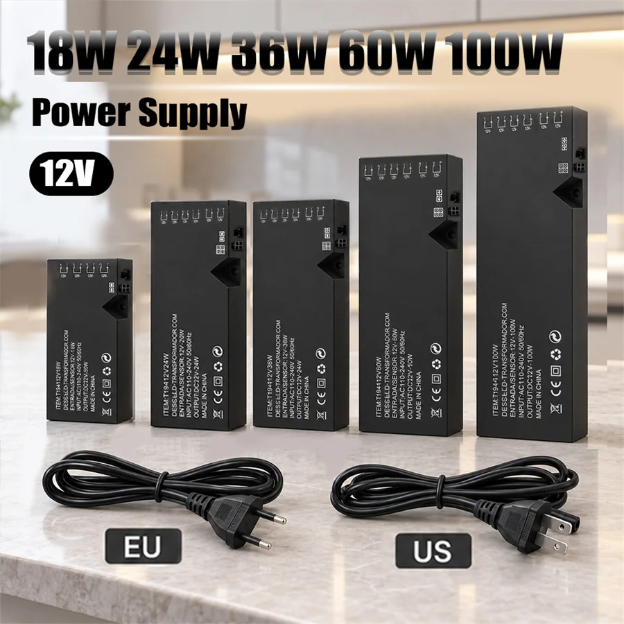 12V LED Cabinet Light Strip Light Transformer Control The Output 100w-18w EU/US Plug Lighting Power Supply DuPont Port DIY Home