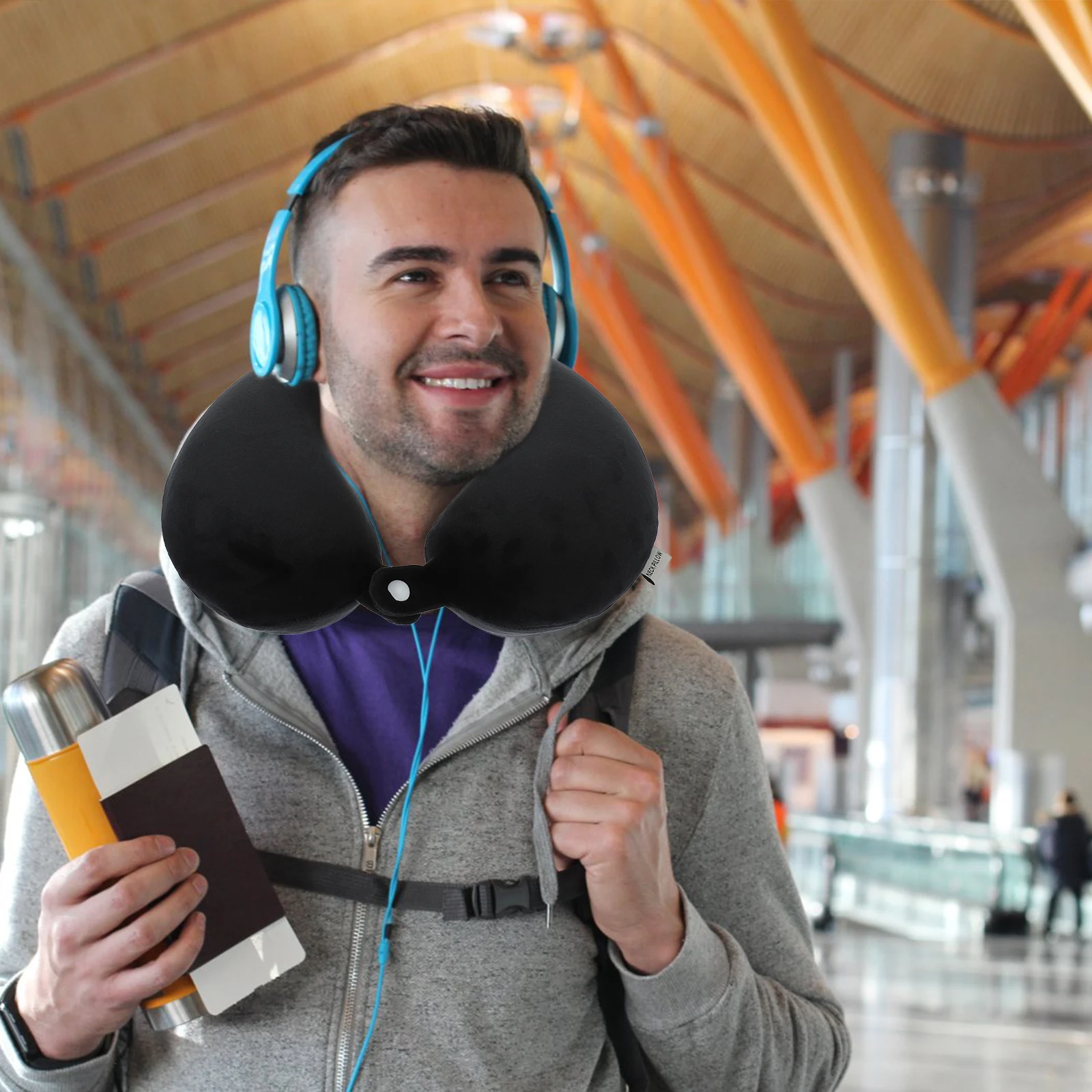 

Memory Foam Neck Pillow U Shape Travel Cushion Black Support Cervical Spine Office Nap Rest Comfortable Soft Crystal Velvet