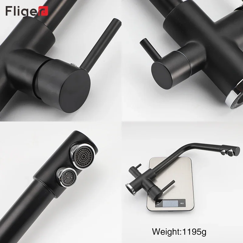 Fliger Filter Kitchen Faucets Black Kitchen Sink Faucets Brass 360 Rotation With Water Purification Features Mixer Tap Torneira