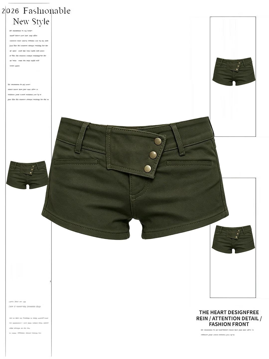 

Millennial Hot Girl Military Green Side Buckle Workwear Denim Shorts Women Summer 2026 Low Waist Tight Fit Butt Hots