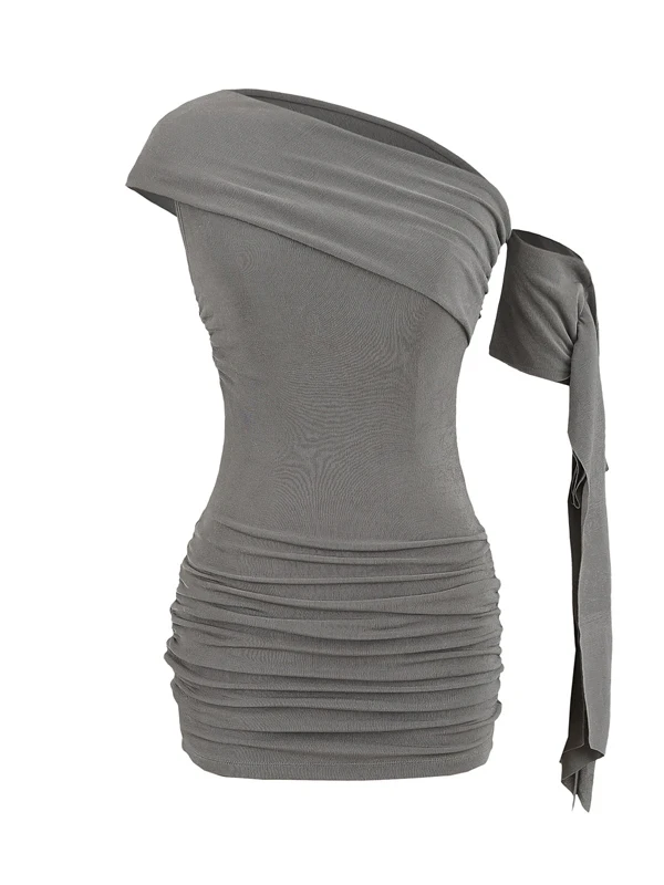 مثير الرغبة النقية مطوية الخصر واحد الكتف الدكتور المرأة تصميم تحسس Bodycon ort تنورة عالية الخصر Svel الربيع الصيف...