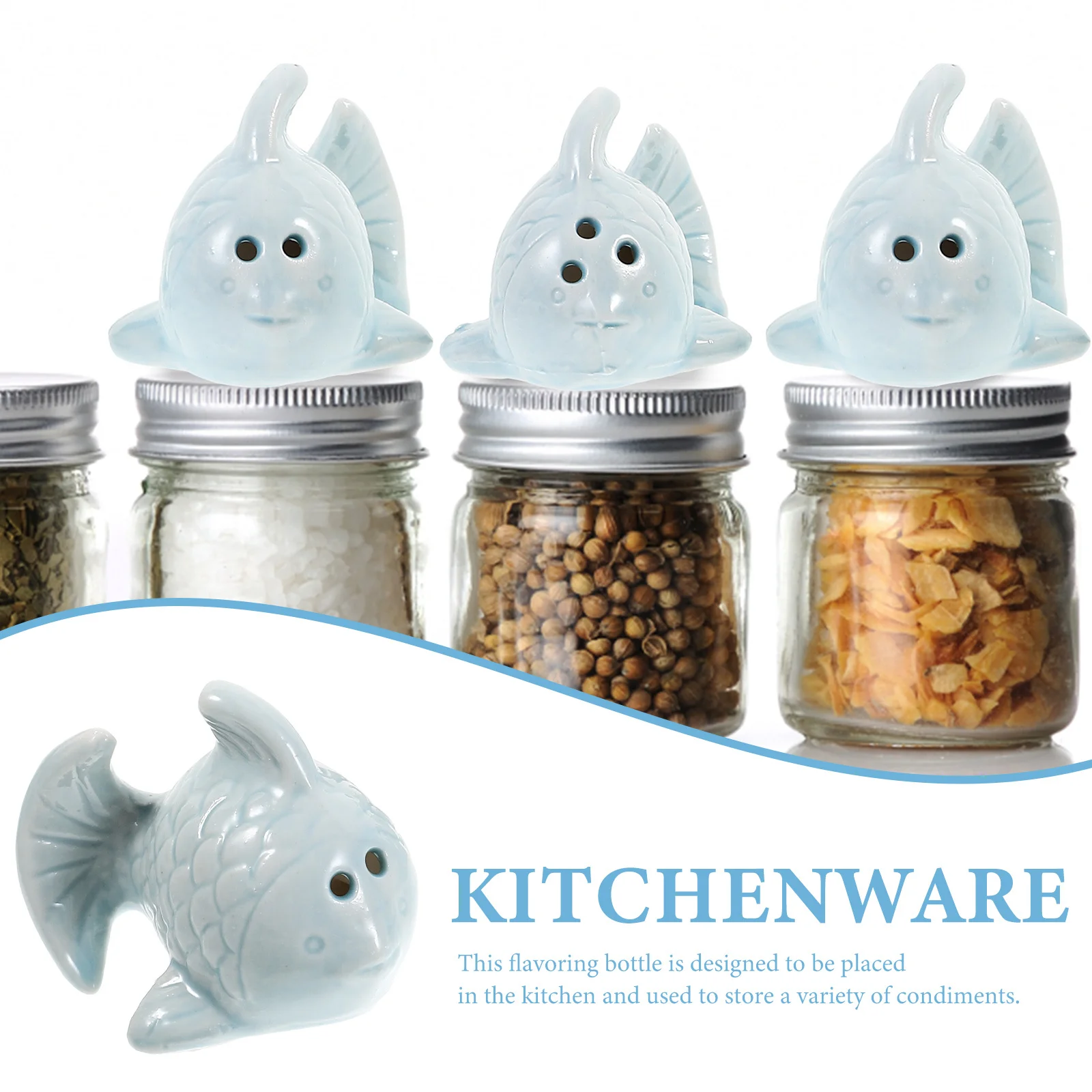 

4Pcs Seasoning Container Fish Shaped Ceramic Spice Jars Kitchen Salt Pepper Storage Bottles Decorative Condiment Holders