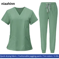 Uniforme de Spa de manga corta para mujer, uniforme para enfermería de Hospital, tela elástica Multicolor, clínica de mascotas, ropa de trabajo veterinaria, accesorios para enfermeras