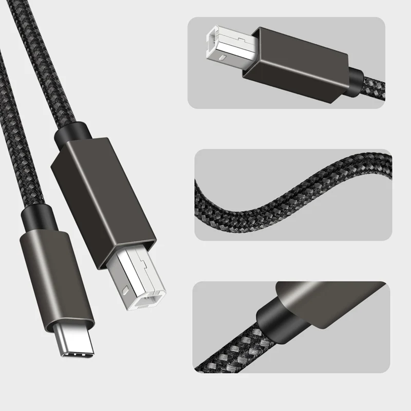 

1/1,5/2/3 м USB C к USB B 2,0 кабель принтера плетеный принтер сканер для Epson HP Canon Brother MacBook Samsung MIDI Controlle