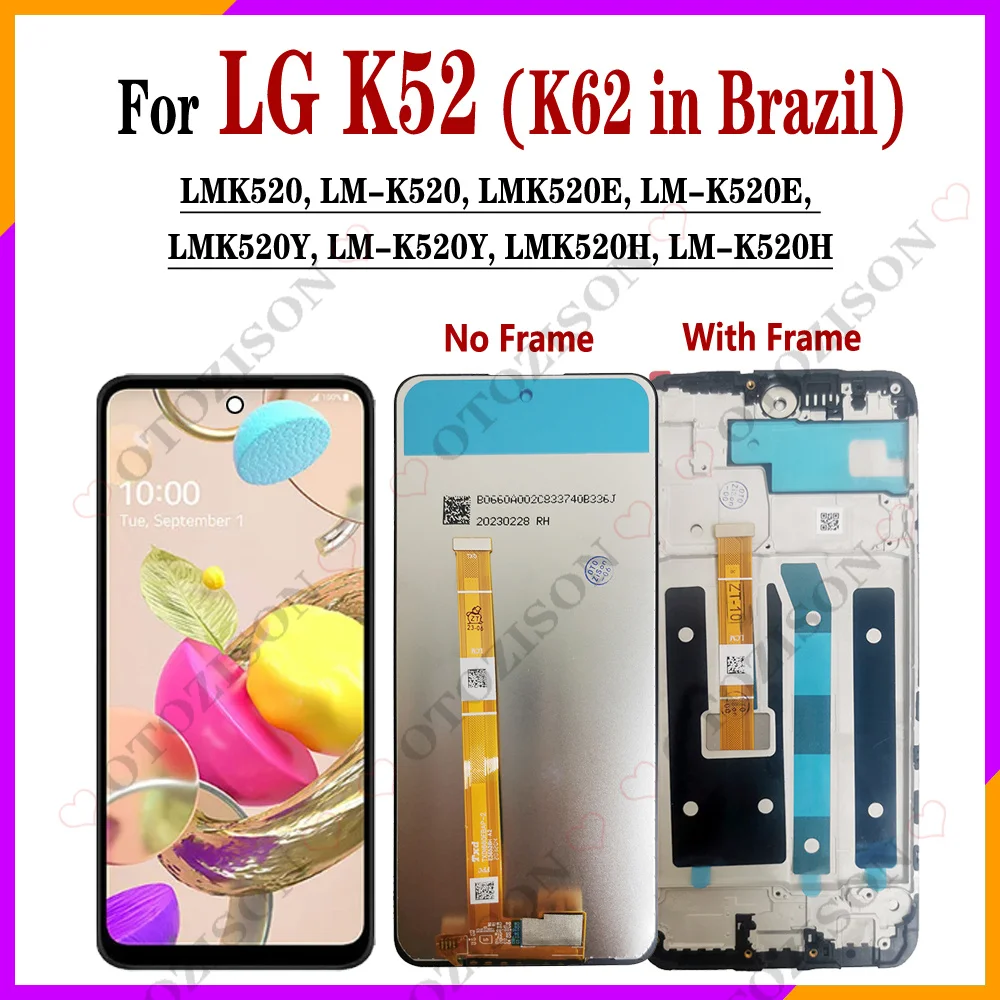 ЖК-дисплей 6,6 дюйма для LG K52 с рамкой для телефона LMK520E LMK520Y, ЖК-дисплей с сенсорным экраном и дигитайзером в сборе, замена K62 в Бразилии