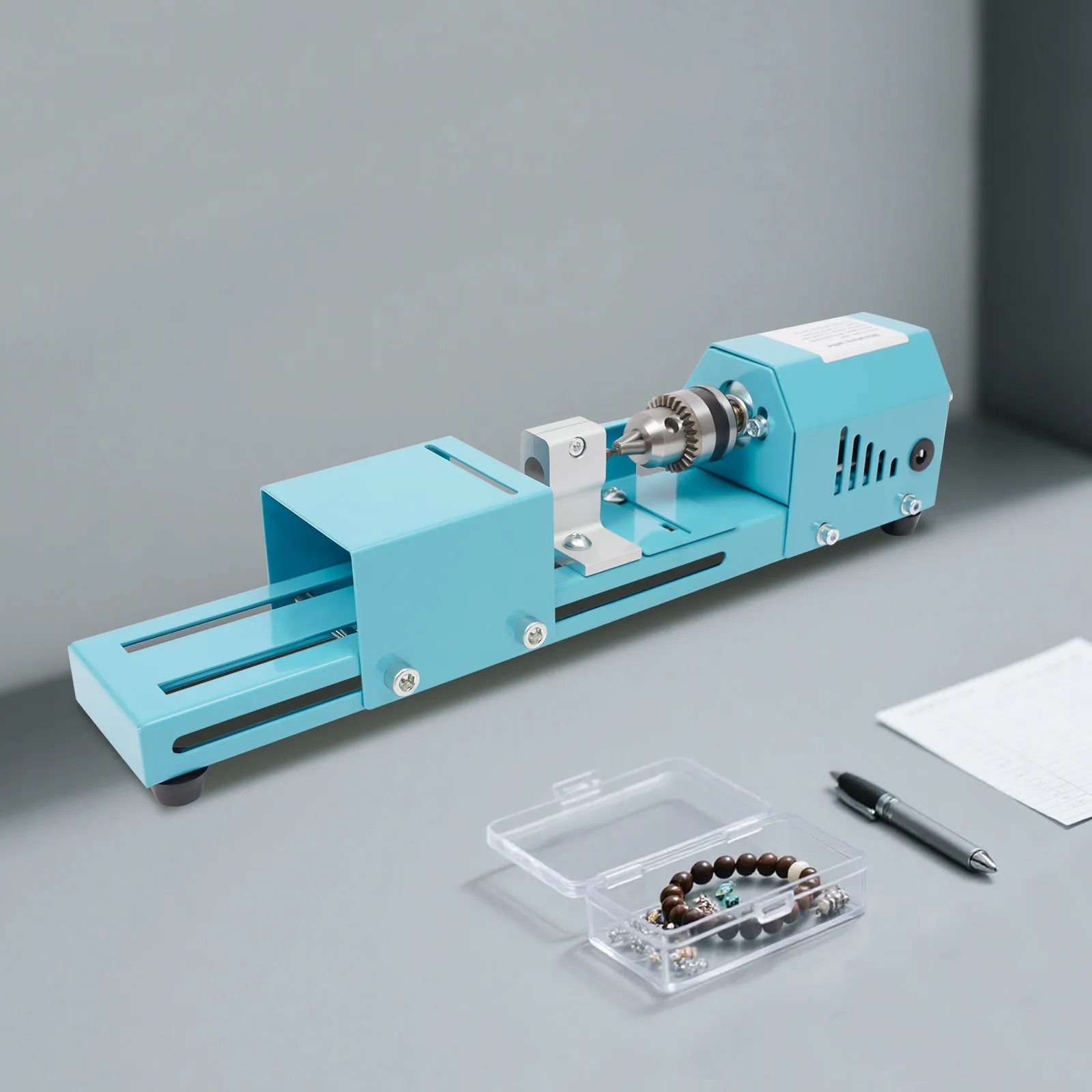 Mini-Metalldrehmaschine, blaue Holzdrehmaschine, Fräsmaschine, kabelgebunden, elektrisch, 34,5 x 6 x 8 cm, für die Verarbeitung kleiner Blattpalisander