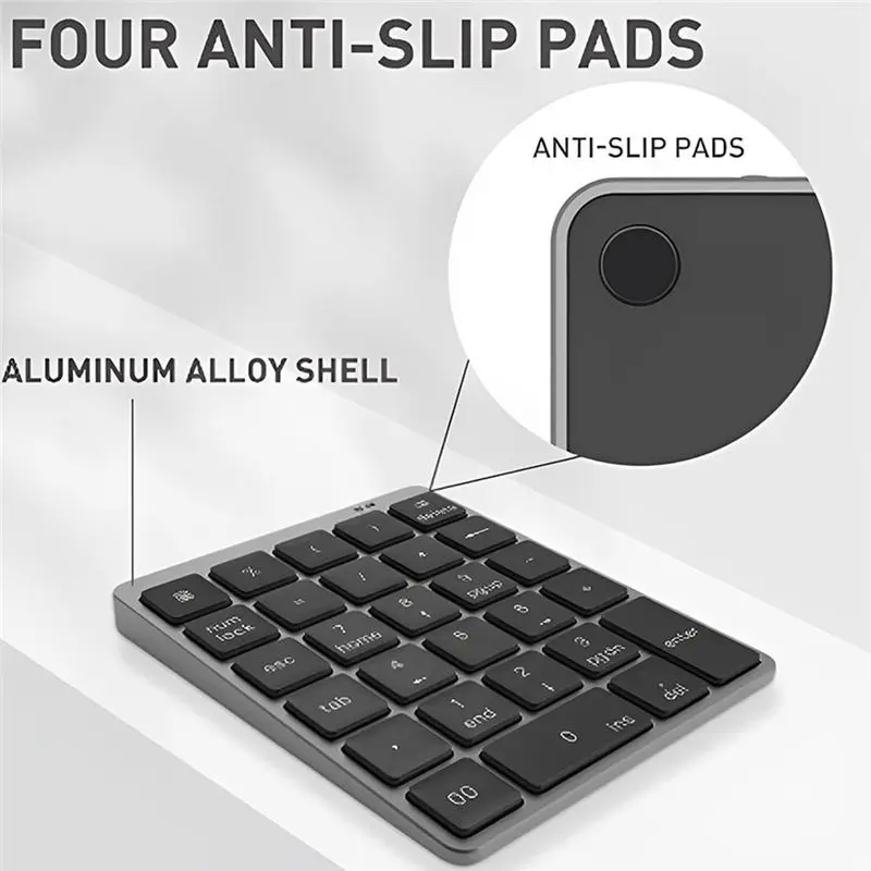 Wireless Bluetooth Numeric Keypad with USB HUB Dual Modes Rechargeable Numpad for Tablet Laptop-ABVP