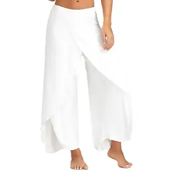 Women Wide Leg Pants Yoga Split Trousers Female Elastic Wasit Casual Loose Fitness Open Leg Pants Solid Color Harem Pants Femme