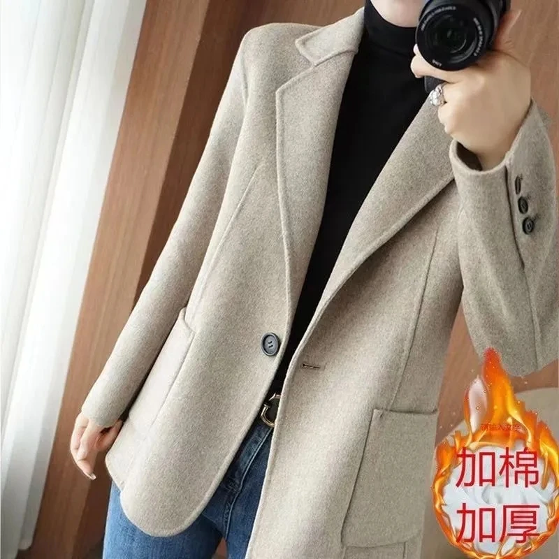 Herbst Winter Damen Woll blazer neue solide Single Button kurze Jacke elegante Dame lässig Büro anzug Mantel Oberbekleidung weiblich