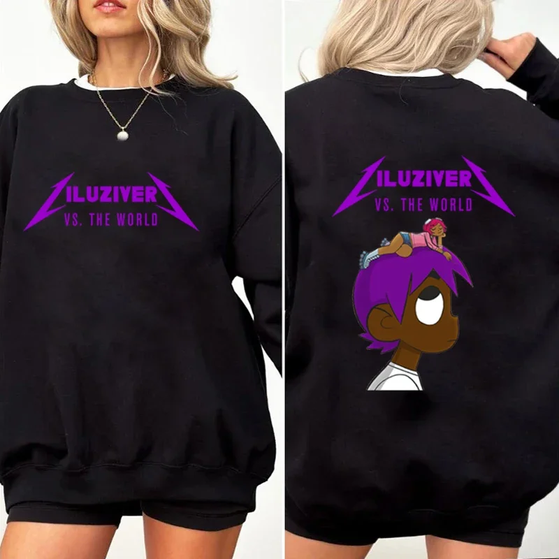 Lil Uzi Vert The World Cartoon Text Printing Crew Neck Sweatshirts Music Fashion Harajuku Hip Hop Men Women Fans Gift