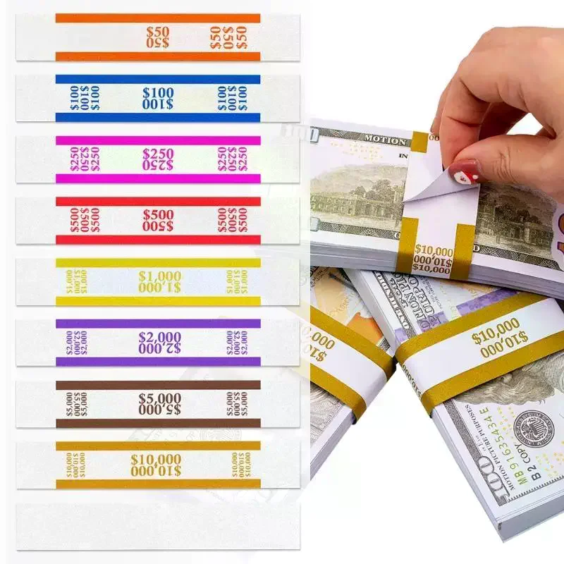 100Pcs Self-Sealing Money Straps Assorted Money Bands Bill Glued Duty-Kraft Floss Cash Currency Binding Tubes Band