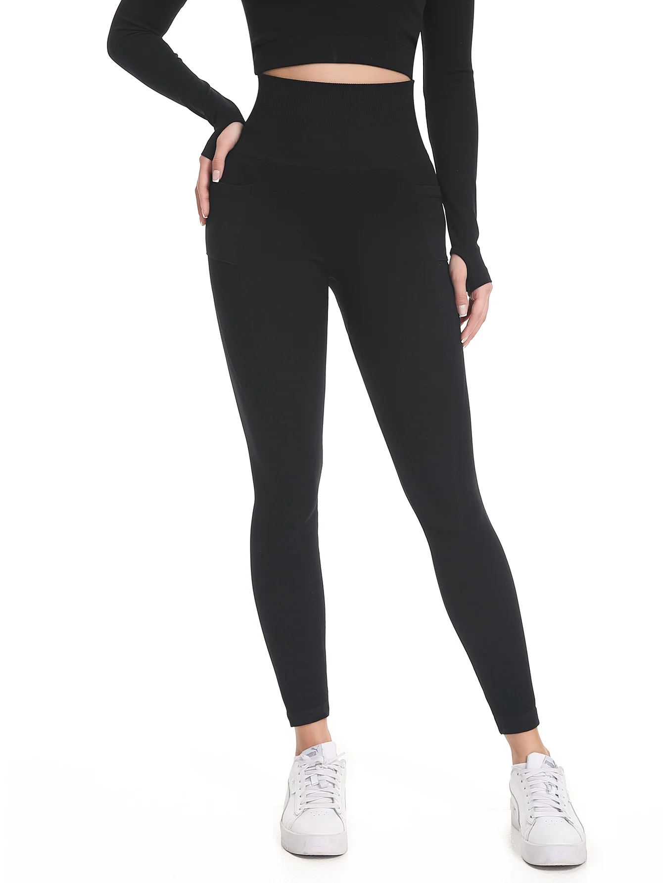 

Однотонная одежда для занятий йогой на открытом воздухе, женская одежда для йоги, велоспорта, бега и фитнеса, брюки для йоги с карманами и длинные брюки.